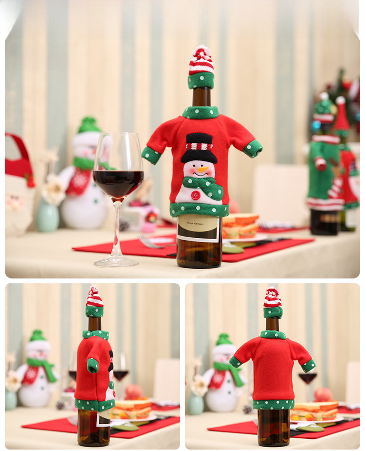Neues dekoratives Weihnachtsweinflaschenset, weihnachtliches, besticktes Cartoon-Weinflaschenset, Weihnachtsfeiertags-Tischdekoration_voghion.com