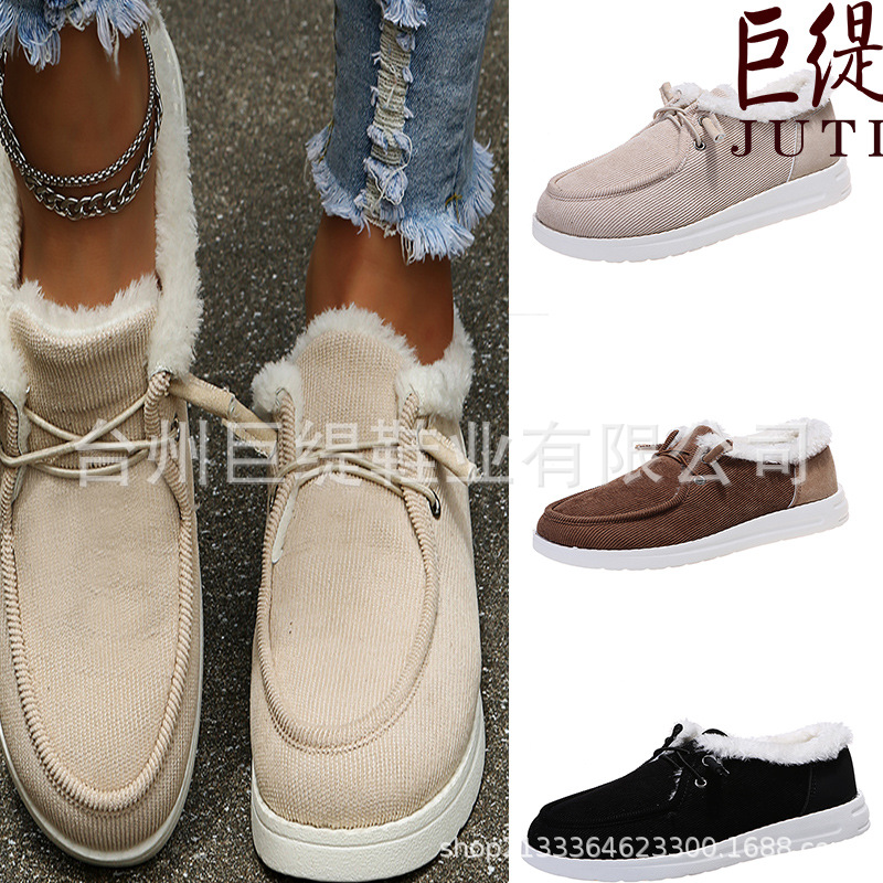 Juti spot on behalf of 2021 Winter new foreign trade large size shoes 35-43 low canvas flat heel casual cotton shoes