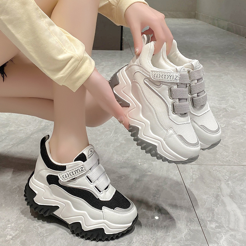 Hidden height increasing daddy shoes for women 2024 Autumn New breathable mesh high heel sneaker all-Match platform women's shoes