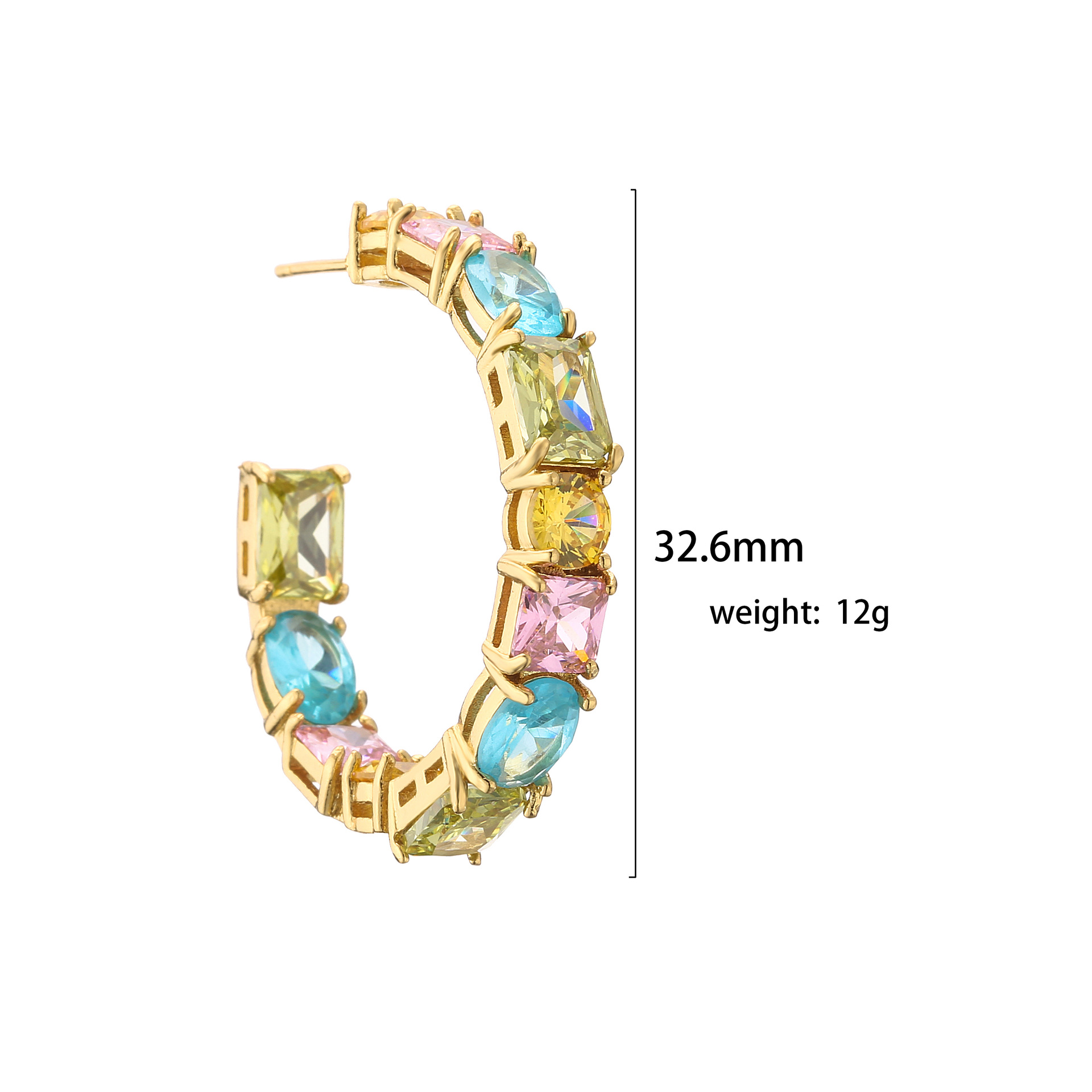 Sweet C Shape Square Water Droplets Copper Rings Earrings In Bulk display picture 2