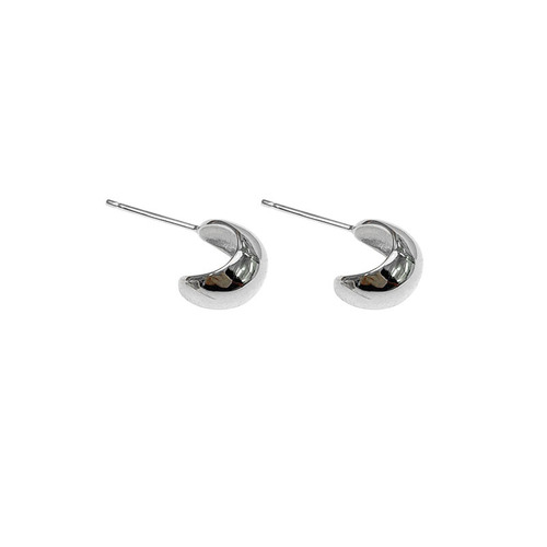 s925 sterling silver small curved bean earrings for women ins retro Hong Kong style light luxury high-end small silver bean C-shaped earrings