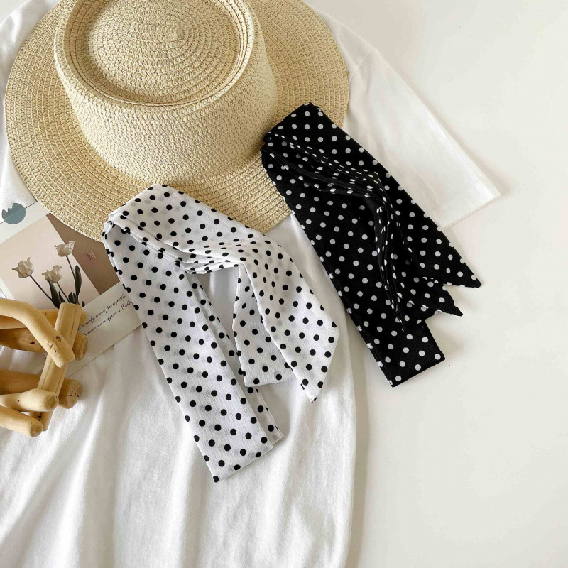 Polka Dot Long Ribbon Scarf For Women Simple Versatile High End Thin Narrow Hair Accessory Perfect For Modern Women_voghion.com