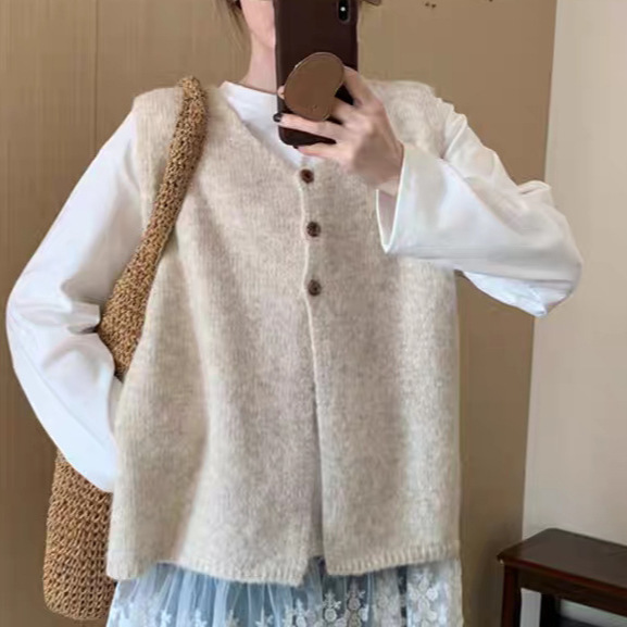 慵懒风简约叠穿毛衣马甲外套女春季2025新款宽松百搭无袖针织背心|undefined