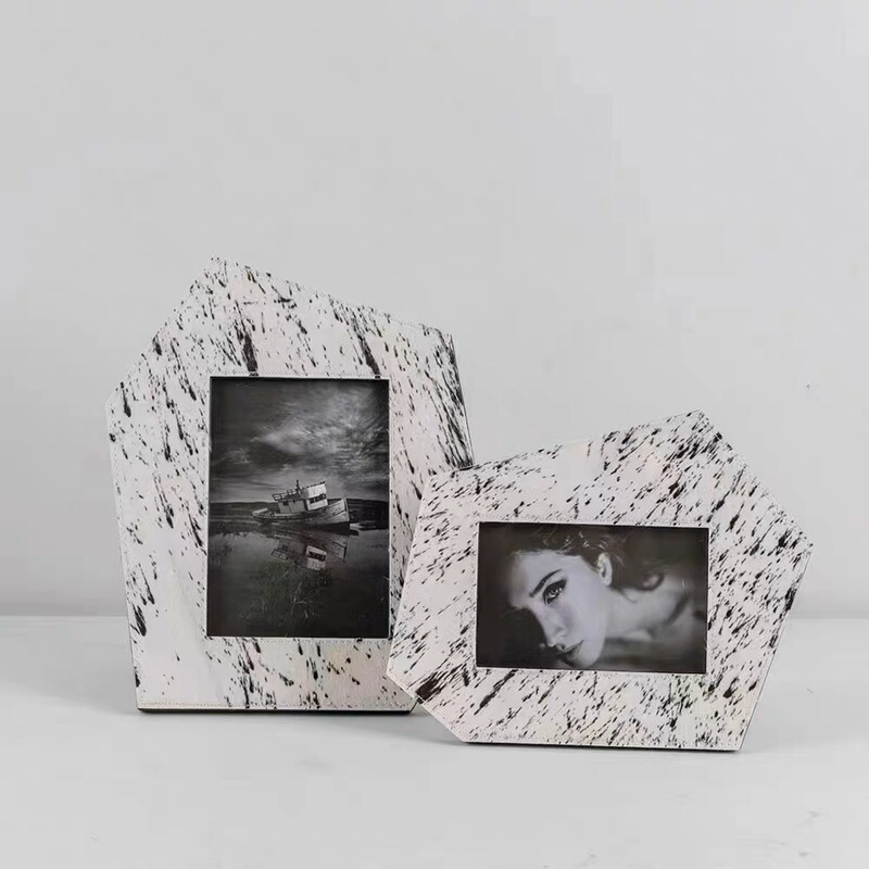 Modern Simple Leather Horse Hair Photo Frame 6 Inch 7 Inch Bedside Table Creative Ornaments Desktop Decorations Hotel Model Room