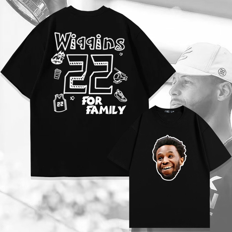 Golden State Warriors Wiggins No.22 Basketball Star Cotton Short-sleeved T-shirt Men's Summer Fashion Brand Loose Shoulder Half-sleeve