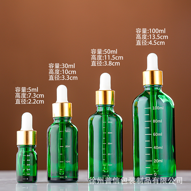 En stock Botella de aceite esencial marrón Botella cuentagotas de 10ml Botella vacía Botella cosmética de vidrio azul Botella secundaria de escala de 30ml