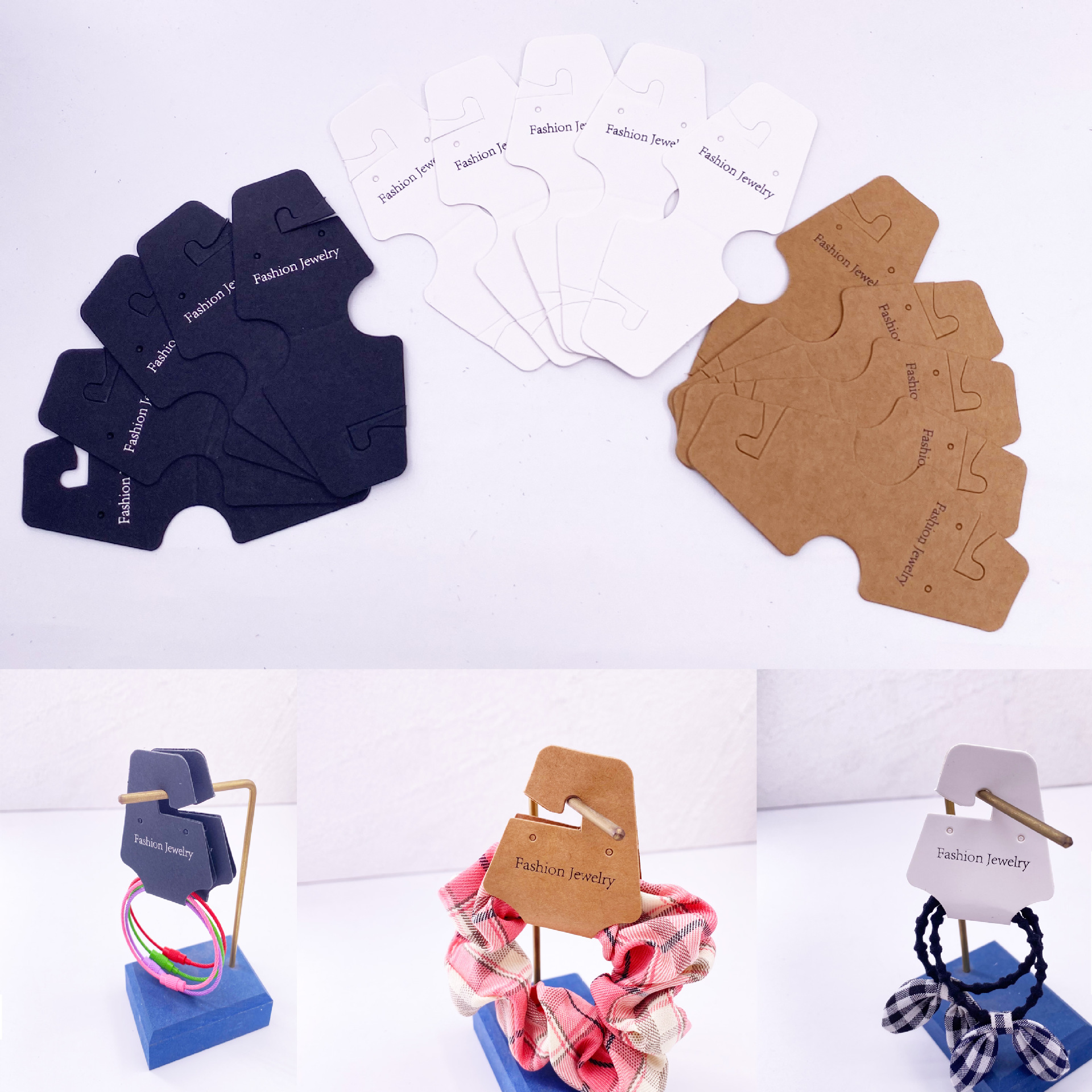 新款头绳头饰卡项链对折卡不干胶自粘可挂创意饰品包装展示异形卡