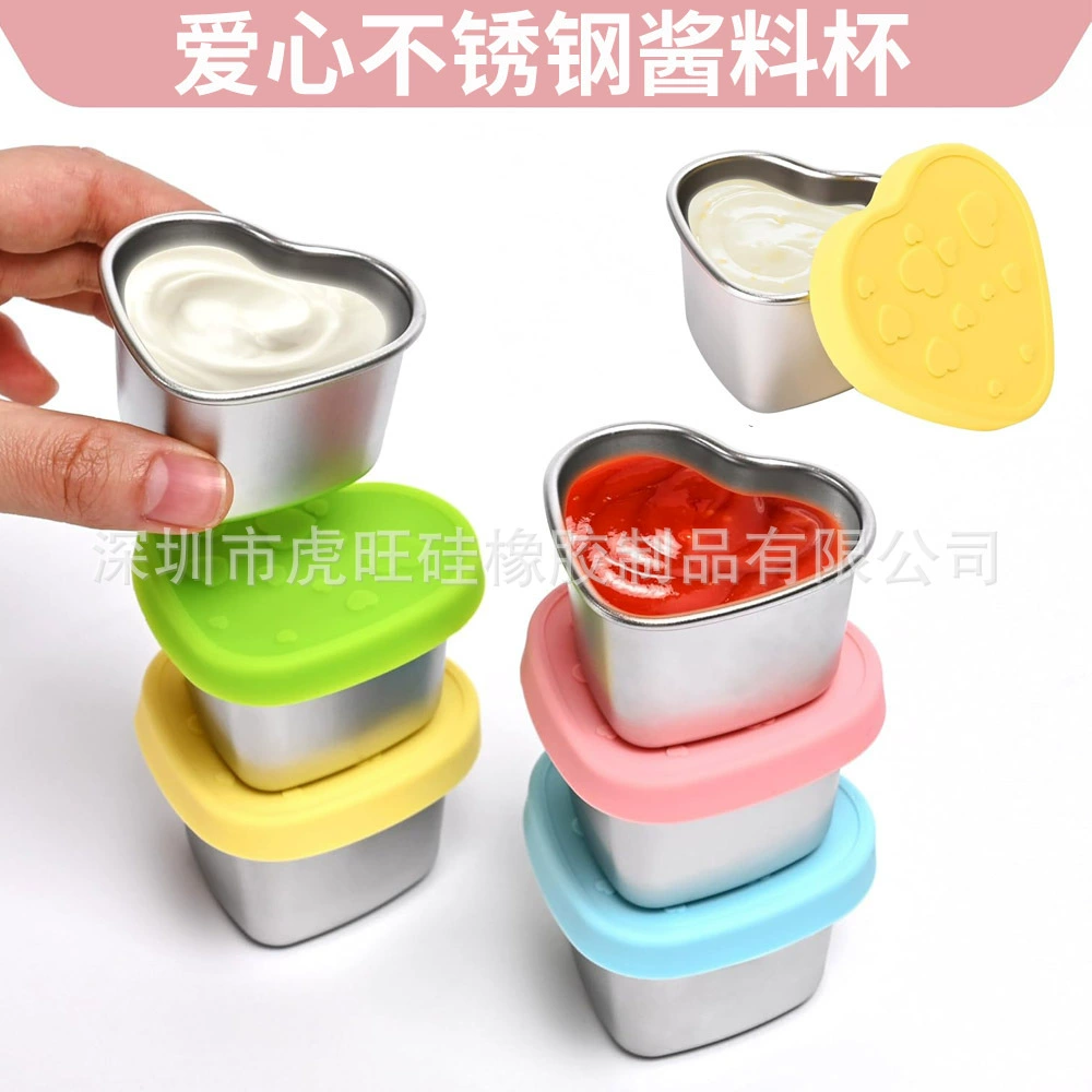 304 из нержавеющей стали сердцевидный стакан с герметичной силиконовой крышкой портативный герметичный контейнер для салата с соусом любви соевый стакан