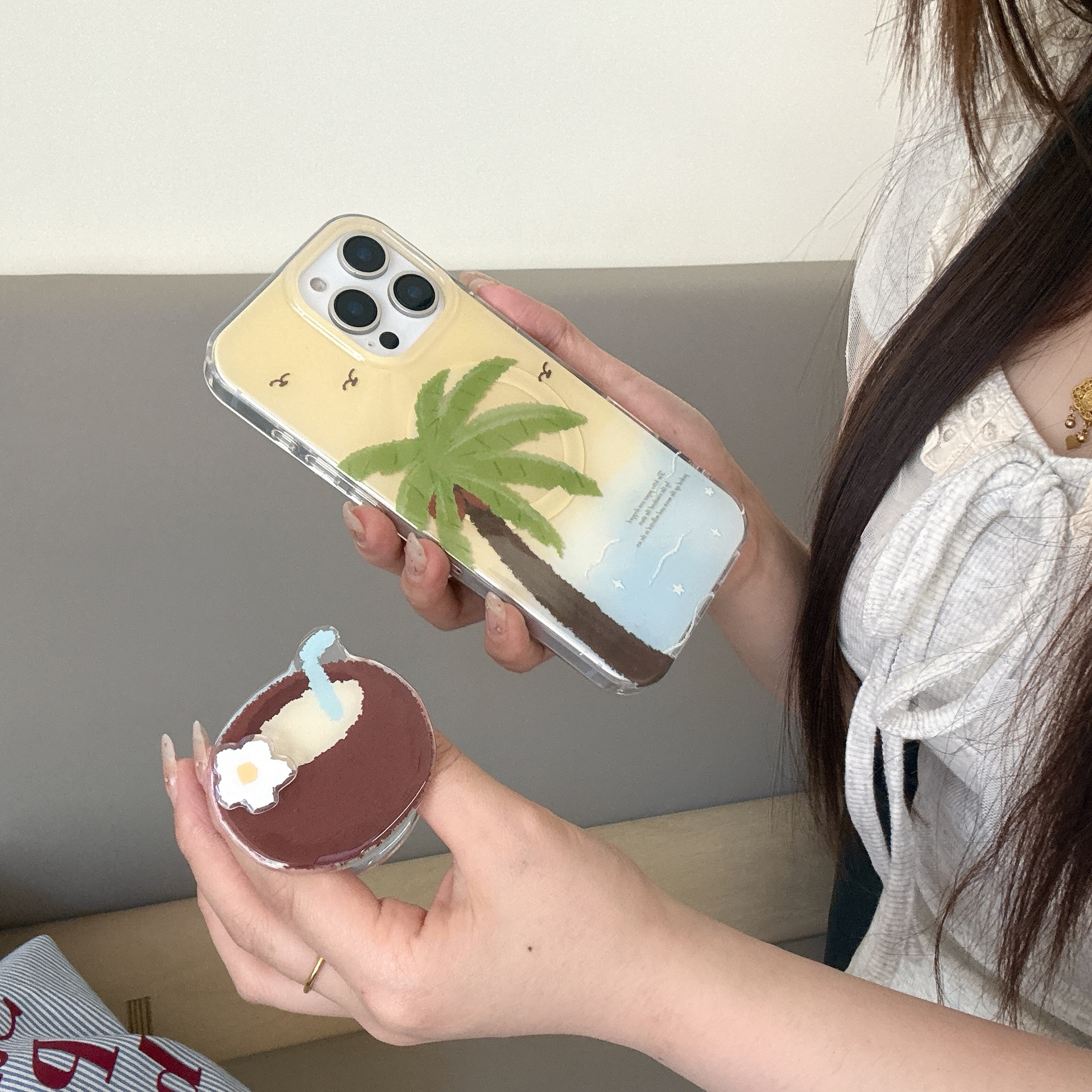 Coco de la isla floreciente en verano para Apple 16ProMax funda para teléfono móvil 15Pro atracción magnética 14/13 celebridad neta 15PM