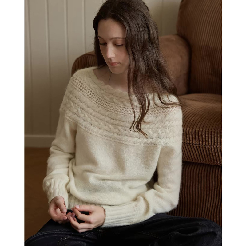 Nice People vintage one-shoulder cable-knit top, made from a soft and comfortable alpaca blend with a hollow-out design Nice People vintage one-shoulder cable-knit top, made from a soft and comfortable alpaca blend with a hollow-out design