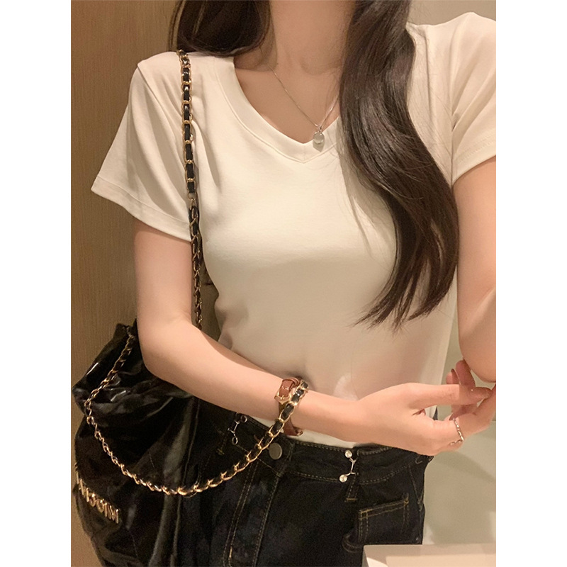弹性修身显瘦短袖t恤女春夏新款美式辣妹风纯色正肩百搭女上衣ins|undefined