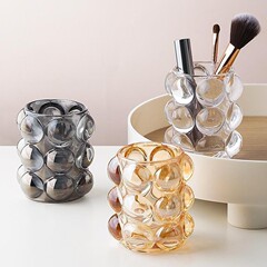 Korean INS-style creative glass pen holder, niche decoration makeup brush bucket, eyebrow pencil holder for girls, cute desktop storage