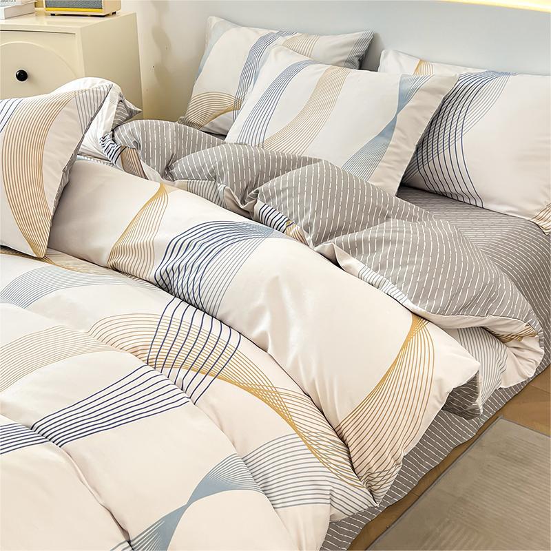 Cama de algodón de algodón de cuatro piezas 2025 nueva sábana simple funda de edredón de tres piezas sábana ropa de cama de dormitorio