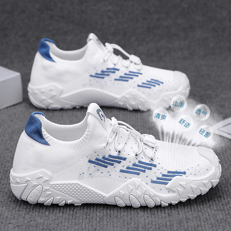 Primavera nuevos zapatos para hombres, malla a juego, tejido volador, tendencia, fondo plano, transpirable, desodorante, fondo suave, zapatos deportivos para hombres, zapatos casuales para hombres