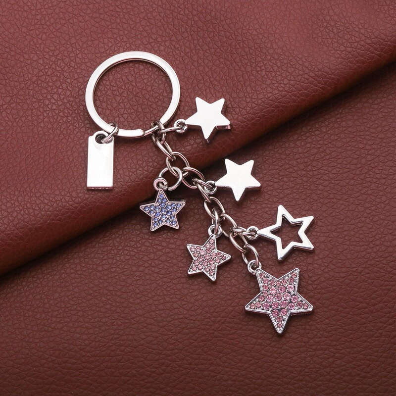 Fashionable Diamond-Encrusted Five-Pointed Star Keychain, Sweet Star Backpack Accessory, Bag Pendant, Car Keychain Pendant