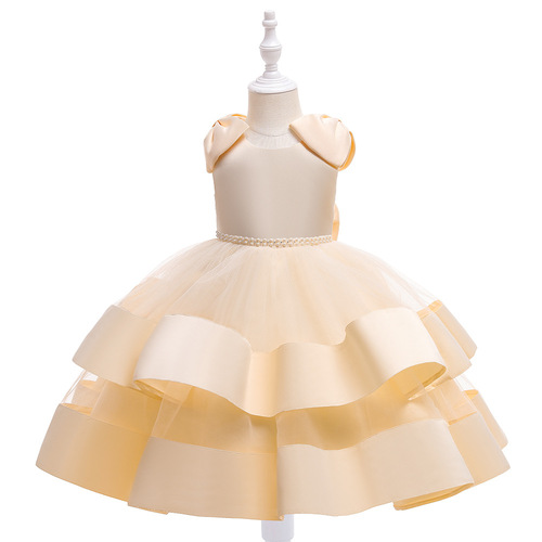 Elegant princess dress for girls, piano performance children's gown, lace net puffed sleeve dress, birthday attire