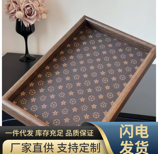 High-End Retro Tea Tray Walnut Jewelry Rectangular Light Luxury Wooden Storage Wine Glass Tea Water Toy Tea Tray Tray