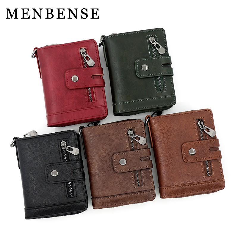 Europa y América retro nuevos hombres billetera corta cremallera hebilla titular de la tarjeta 2 veces cremallera monedero multi-tarjeta