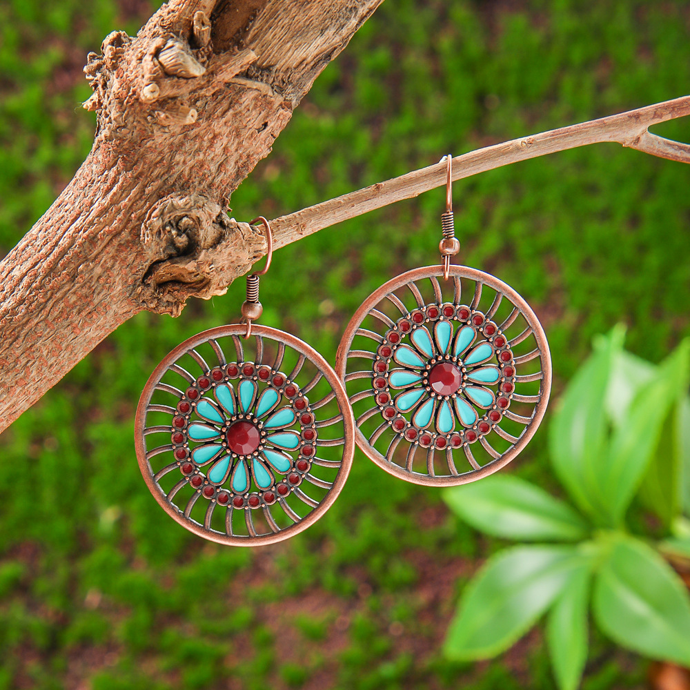 Cross-border Amazon Popular Earrings Multi-piece Set European and American Handmade Round Hollow Earrings Love Accessories