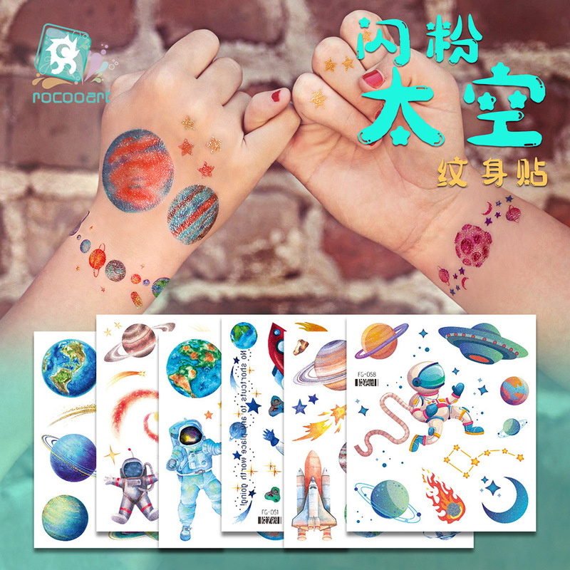New Rikalong Waterproof Fresh Style Glitter Space Series Tattoo Stickers Gradient Planet Face Stickers Temporary Tattoo Stickers