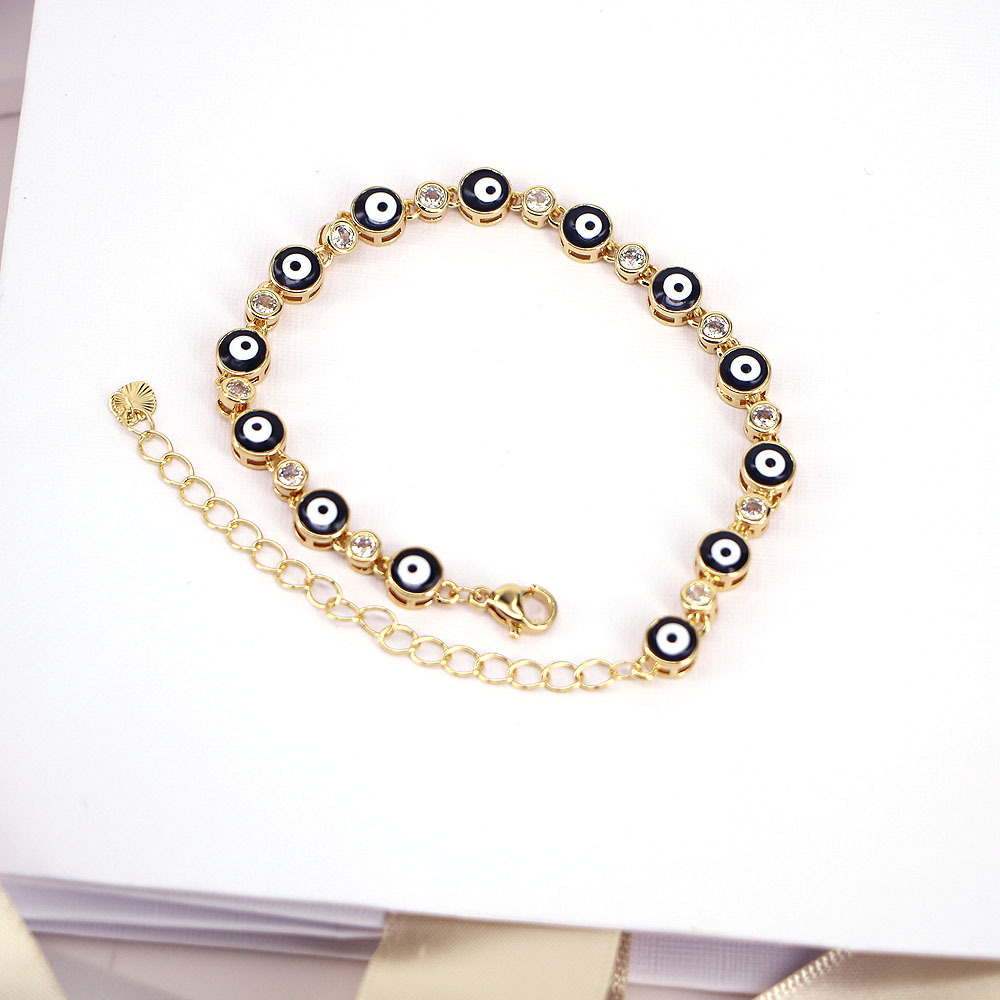 Retro Oil Drop Zircon Devil&#39;s Eye Pulsera De Cobre Con Ojo Ajustable Al Por Mayor display picture 4