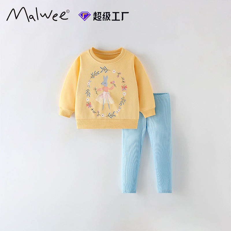 Traje transfronterizo malwee de dos piezas para niñas otoño e invierno nuevo suéter de manga larga con cuello redondo para niños europeos y americanos