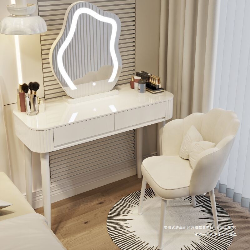 Cream-colored dressing table, minimalist bedroom vanity, light luxury modern vanity, princess-style cloud-shaped vanity, wooden vanity Cream-colored dressing table, minimalist bedroom vanity, light luxury modern vanity, princess-style cloud-shaped vanity, wooden vanity