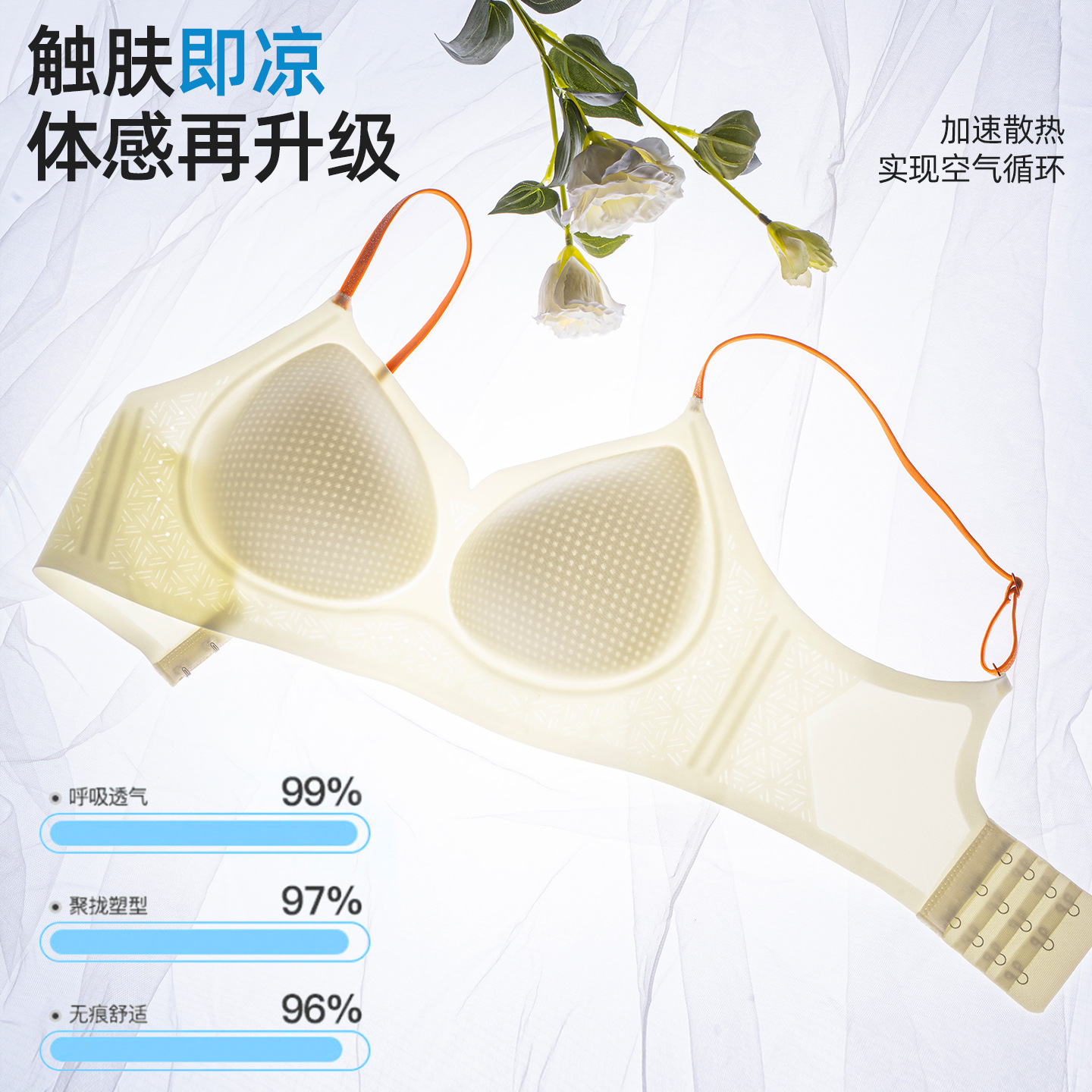 密雪凉肤 夏季薄款冰丝内衣粉底液无痕美背内衣女舒适聚拢文胸