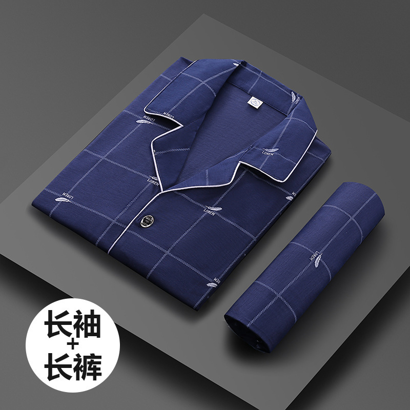 Primavera y otoño de los hombres 100% algodón pijamas juventud casual desgaste traje más tamaño manga larga se puede usar fuera