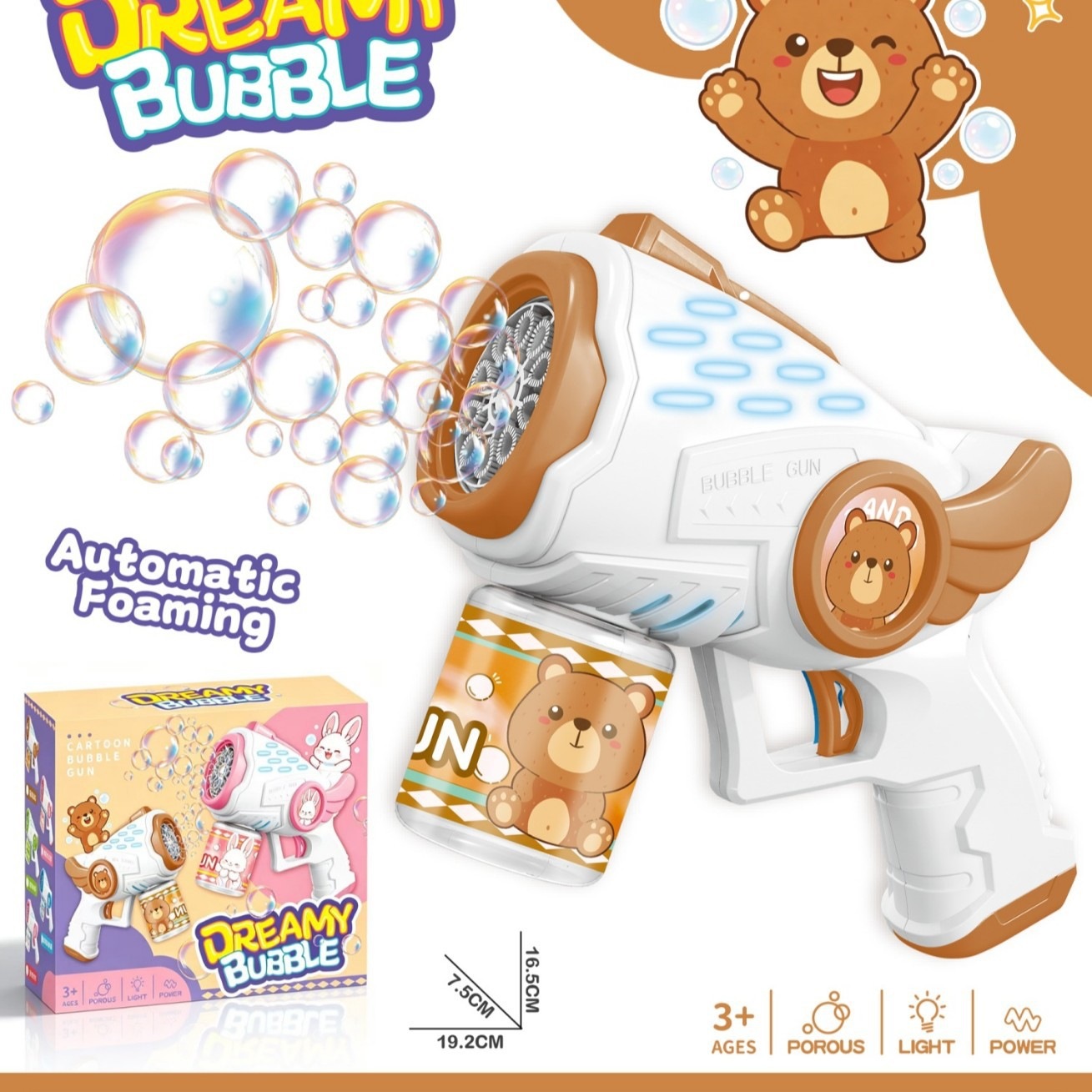 Transfronterizos de niños con lámpara eléctrica de burbujas, red Gatlin burbujas, burbujas eléctricas de soplado al aire libre