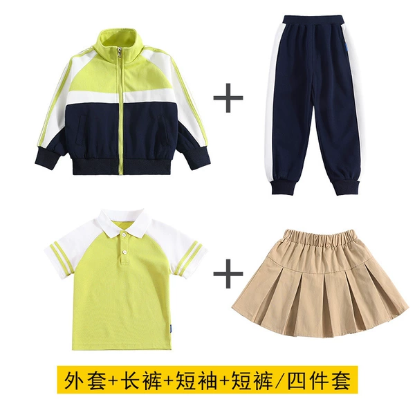 Green mini-skirt, set, 4 piece set