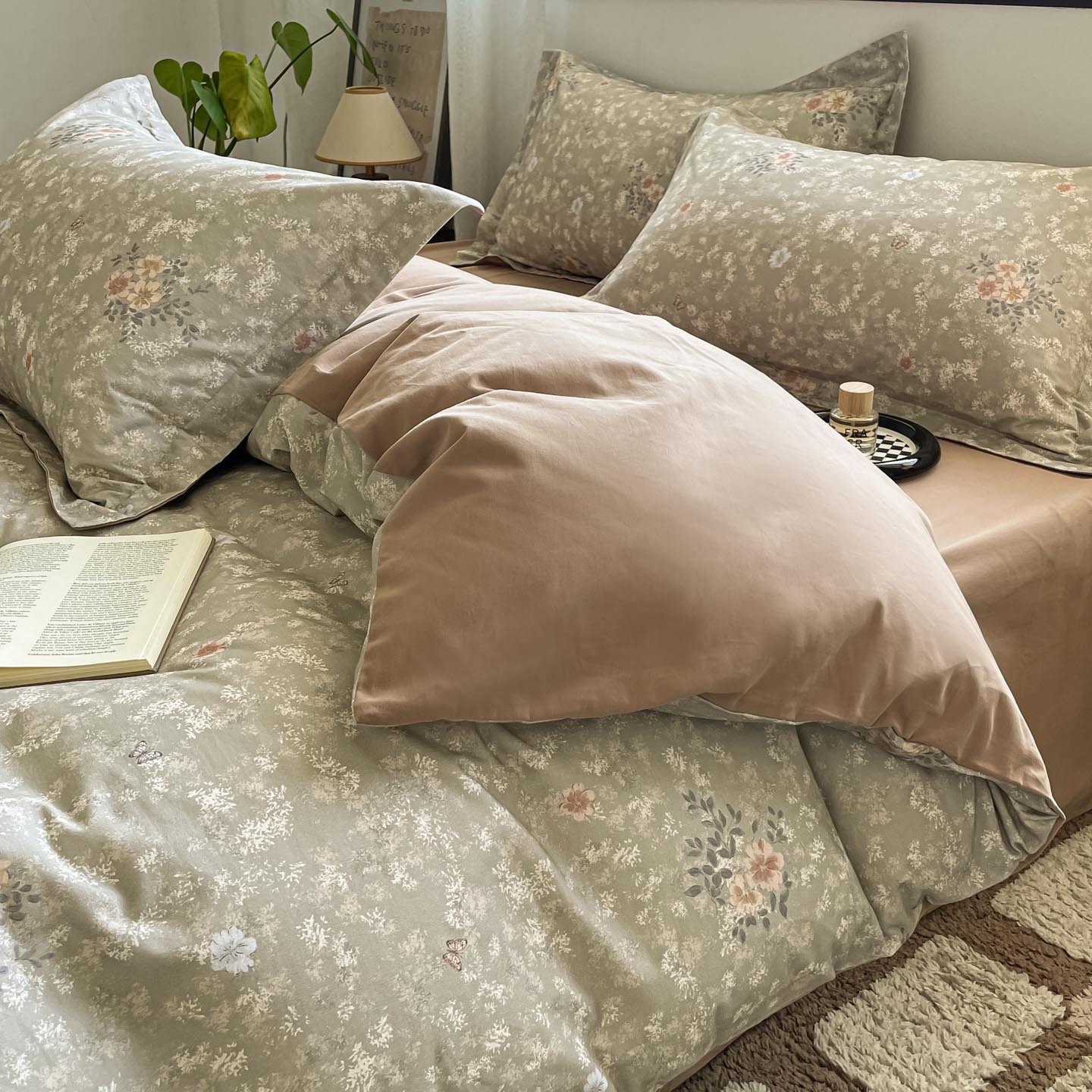 Algodón grueso de cuatro piezas, sábanas de algodón lavado con agua, dormitorios de estudiantes, tres piezas