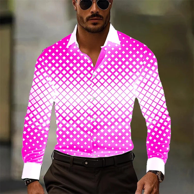 2023 primavera y otoño diseño degradado suelta solapa botón camisa nuevo top hombre MB12