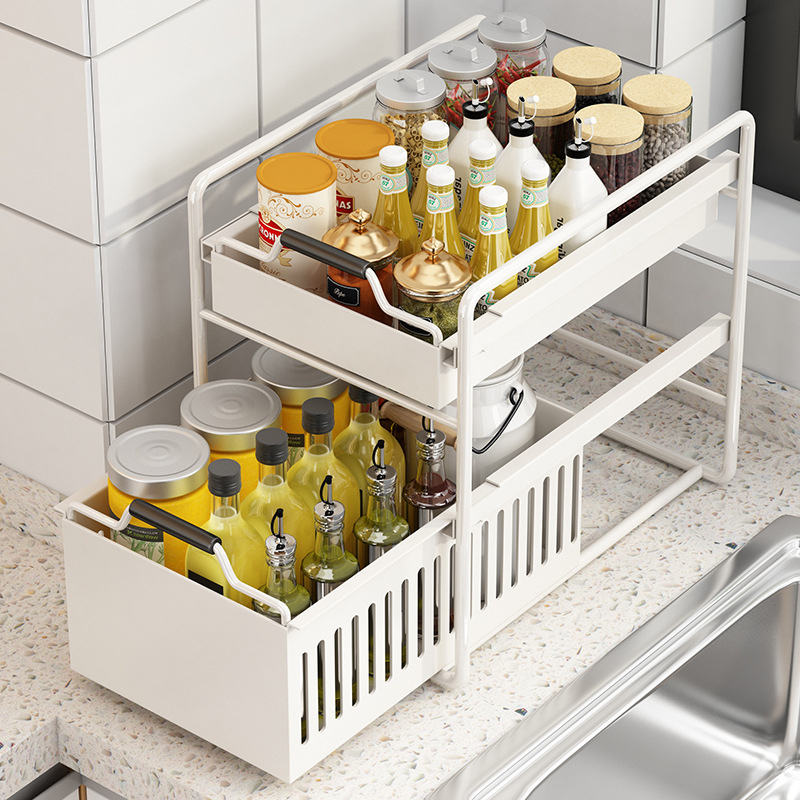 Estante de almacenamiento de cocina extraíble multifuncional, cajón multifuncional, estante de almacenamiento de condimentos para gabinete y fregadero