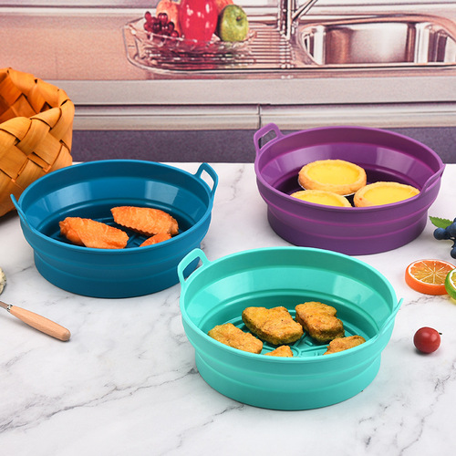 Factory Air Fryer Silicone Baking Tray Household Air Fryer Silicone Mat Creative Foldable Baking Pan Wholesale