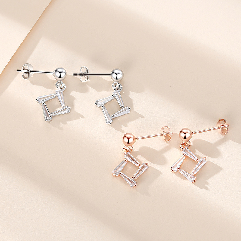 925 pendientes de plata de las mujeres cuentas de plata colgando molino cuadrado diamante incrustado personalidad temperamento fábrica directa al por mayor pendientes joyería