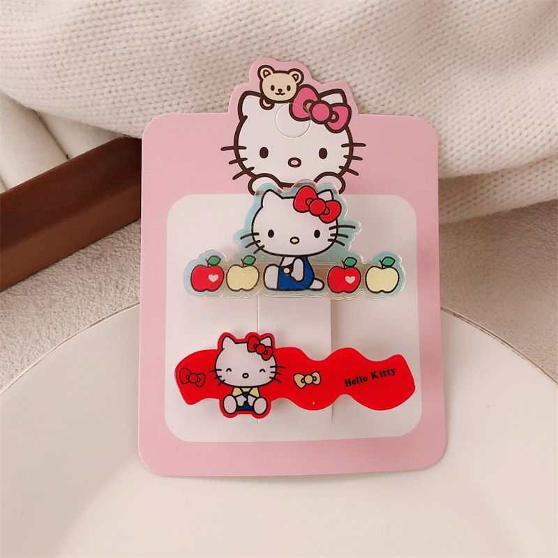 Nuevos lindos clips de pelo acrílico gatito dulce chica arco rojo clips de pelo lateral rasgado clips frangeo