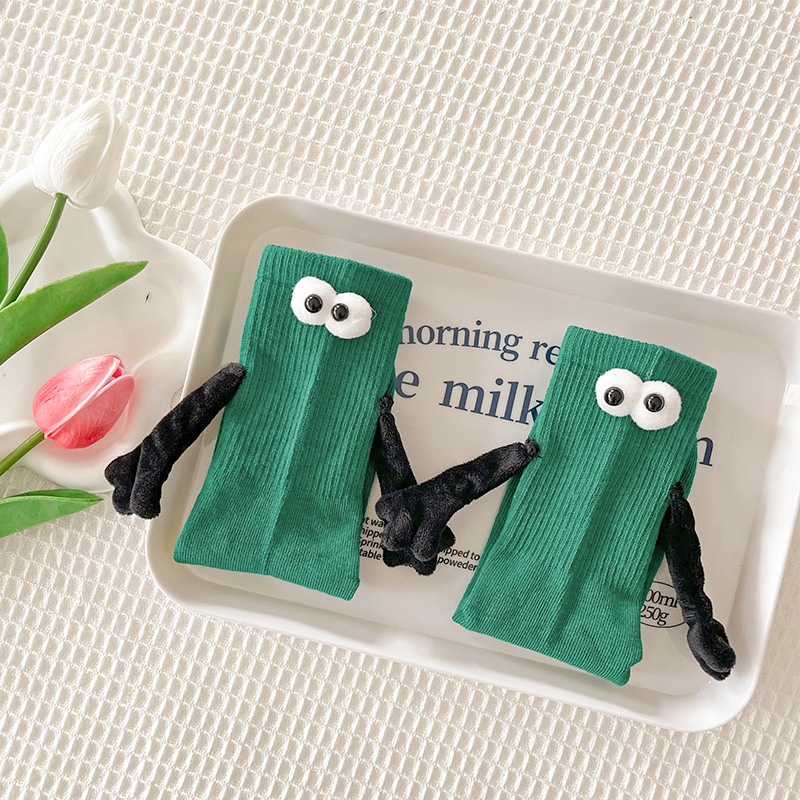 Pareja de dopamina calcetines magnéticos de mano calcetines de otoño rosa a media pantorrilla calcetines deportivos ropa exterior lindos calcetines de pila blanca