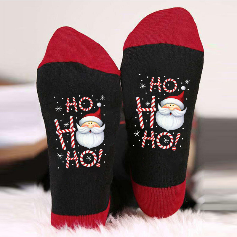 Calcetines navideños con letras de colores en contraste, estampado de muñeco de nieve, calcetines unisex de algodón con elementos navideños para comercio exterior.