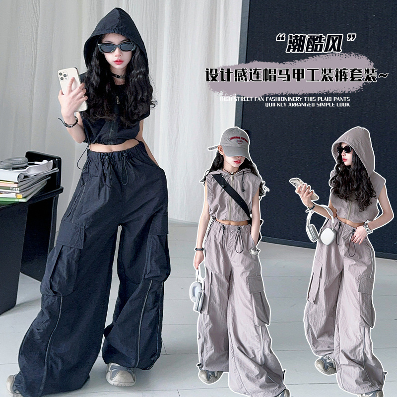 Girls 2025 New Spring and Autumn American Niche Design Casual Pants Quick-drying Drawstring Loose Overalls suit Girls 2025 New Spring and Autumn American Niche Design Casual Pants Quick-drying Drawstring Loose Overalls suit