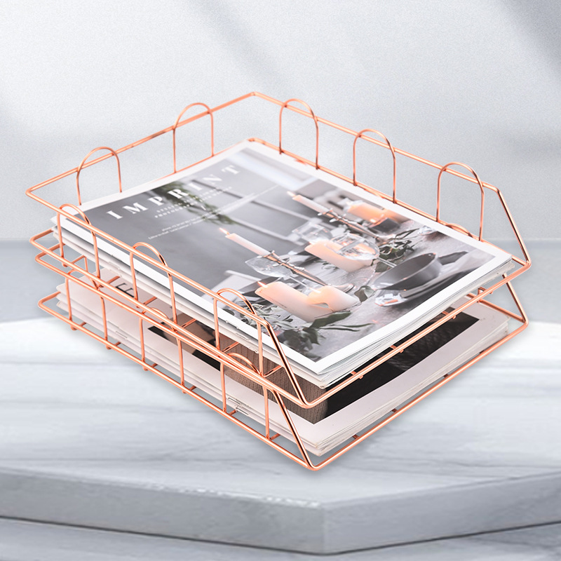 北欧风铁艺文件收纳篮 家居桌面物品收纳框办公室A4纸篮子批发