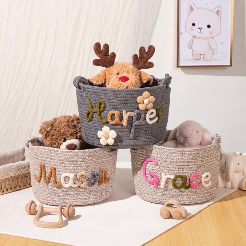 etsy パーソナライズされた手作りの文字名綿ロープ収納バスケットベビーギフトバスケットおもちゃバスケット新生児ギフト|undefined