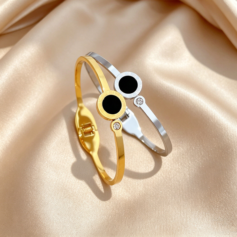 Minimalist Roman Zircon Titanium Bangle For Women And Men_voghion.com