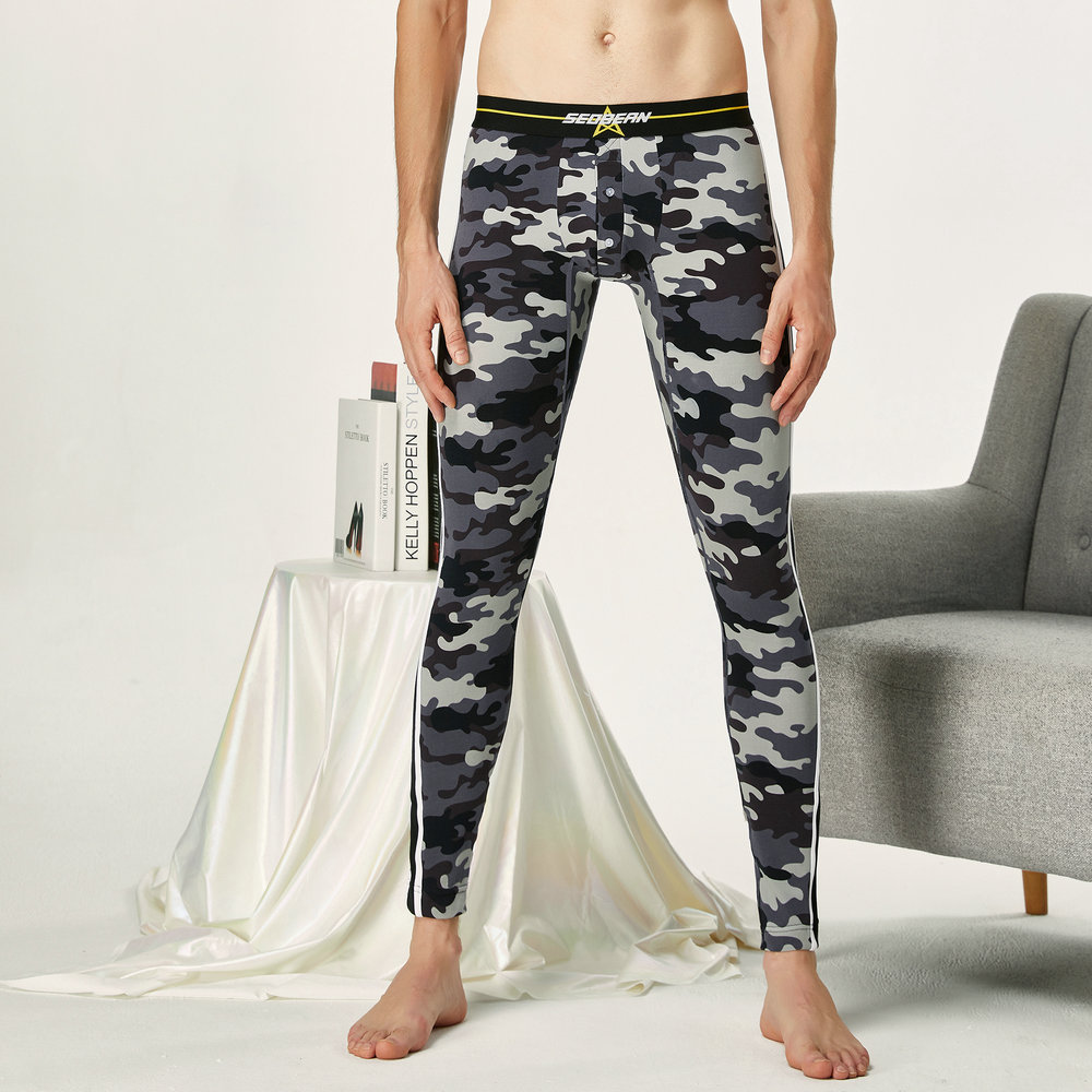 SEOBEANHibbing Men's Autumn Pants Fashion Camouflage U-convex Men's Leggings Warm Pants