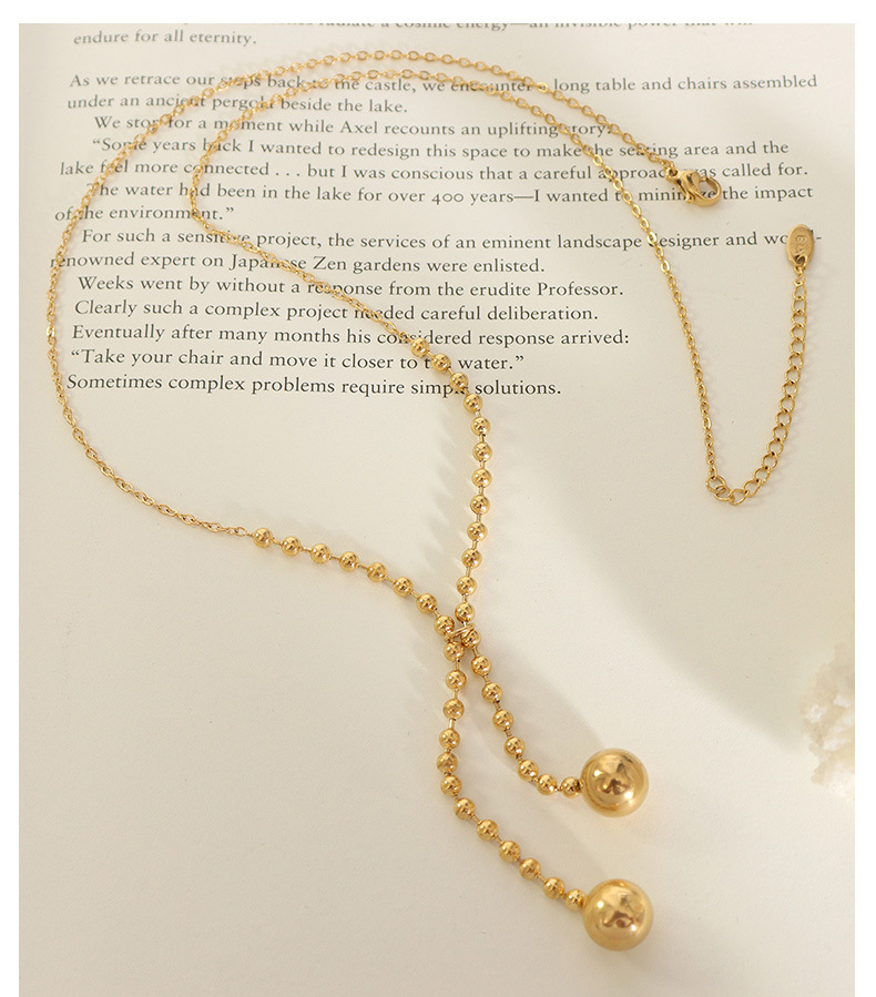 Jewelry Bundle Ball Pendant Female Clavicle Necklace Titanium Steel 18K Gold_colorza_4