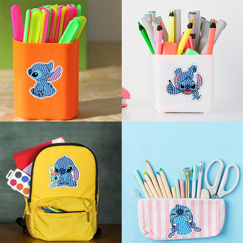 Pintura de diamantes creativa DIY de Temu Stitch, pegatinas aleatorias decorativas de dibujos animados, pintura de diamantes hecha a mano, pegatinas de puntos de diamantes.