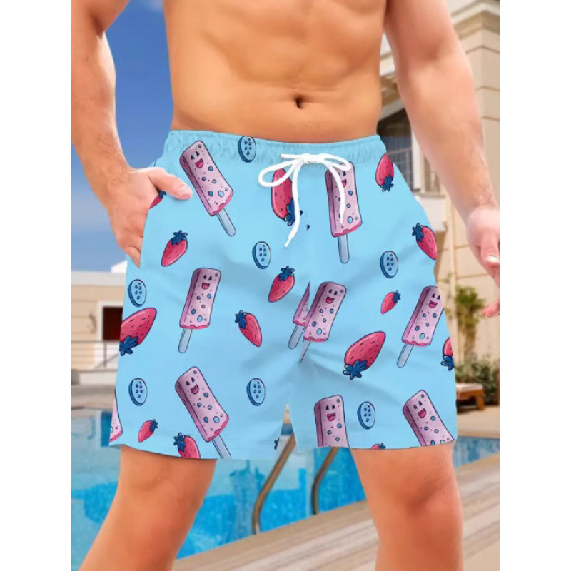Foreign Trade Fashion 3D Ice Cream Print Pattern Sports Shorts Loose Men's Fashion Brand 2025 New Tether Hot Sale