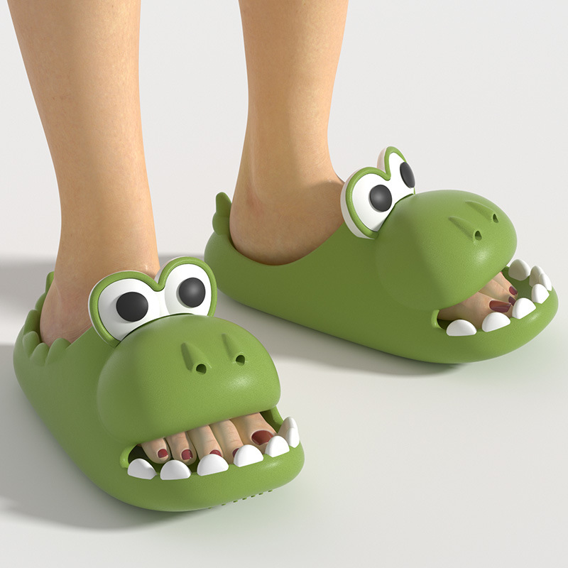 Zapatillas de dinosaurio lindo caca de verano para mujer sensación de Punta cerrada pareja en casa fondo grueso antideslizante prendas de vestir exteriores de moda Zapatos de corazón de niña