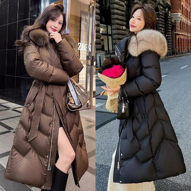 White Duck down Large Fur Collar down Jacket for Women 2024 Winter New Loose Thickeneded Warm Waist Long Outwear Jacket White Duck down Large Fur Collar down Jacket for Women 2024 Winter New Loose Thickeneded Warm Waist Long Outwear Jacket