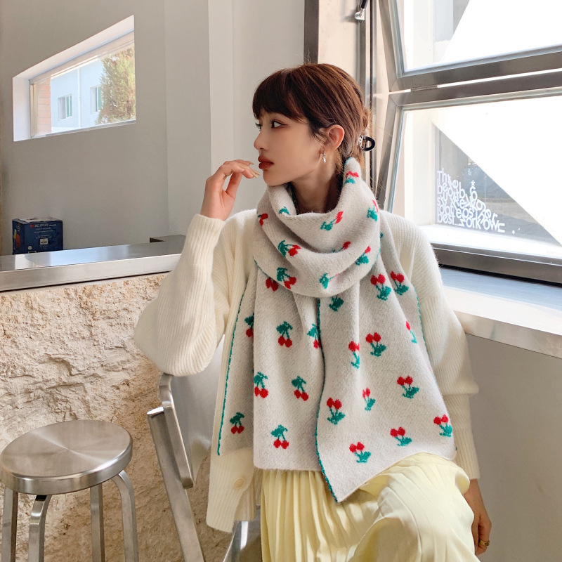 cherry printed warm wool scarf nihaostyles clothing wholesale NSCM85267